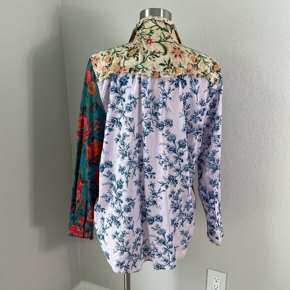 Sundance Womens Large Floral Patchwork Long Sleeve Shirt Button Up Blouse Top - Picture 4 of 14